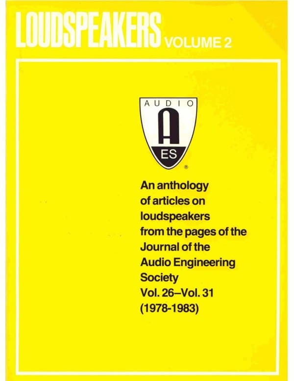 Cover of Loudspeakers, Volume 2, an AES anthology with a bright yellow cover and AES logo.