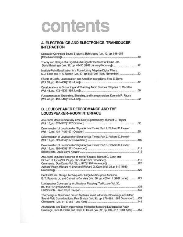 Contents page thumbnail for Sound Reinforcement, Volume 2, an AES anthology of sound reinforcement articles.